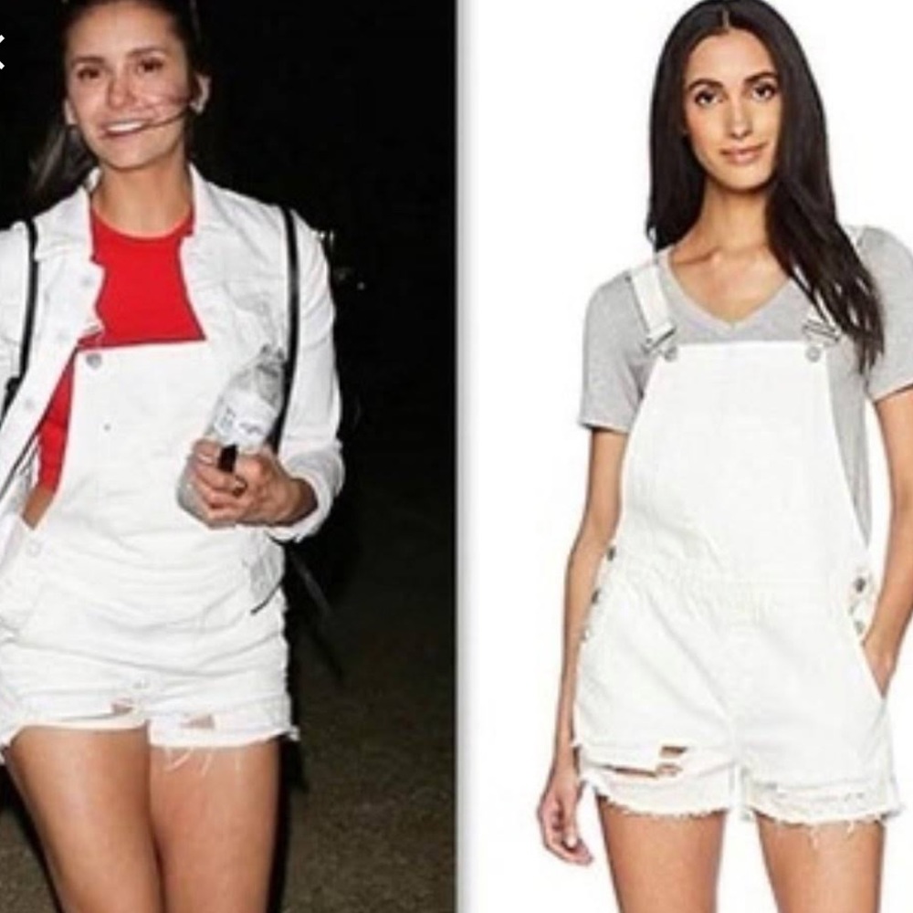 Blank NYC Off white denim distressed shortalls womens size 30 - Picture 1 of 6